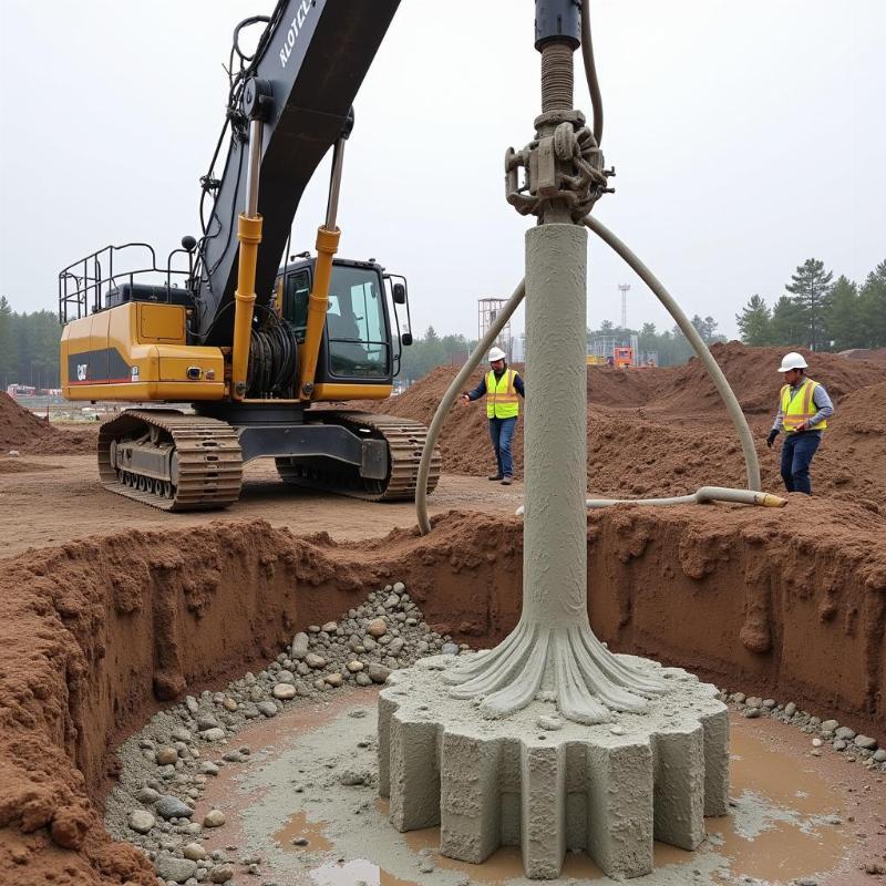 Minh họa nguyên lý hoạt động của kỹ thuật cọc xi măng đất trong xử lý nền móng